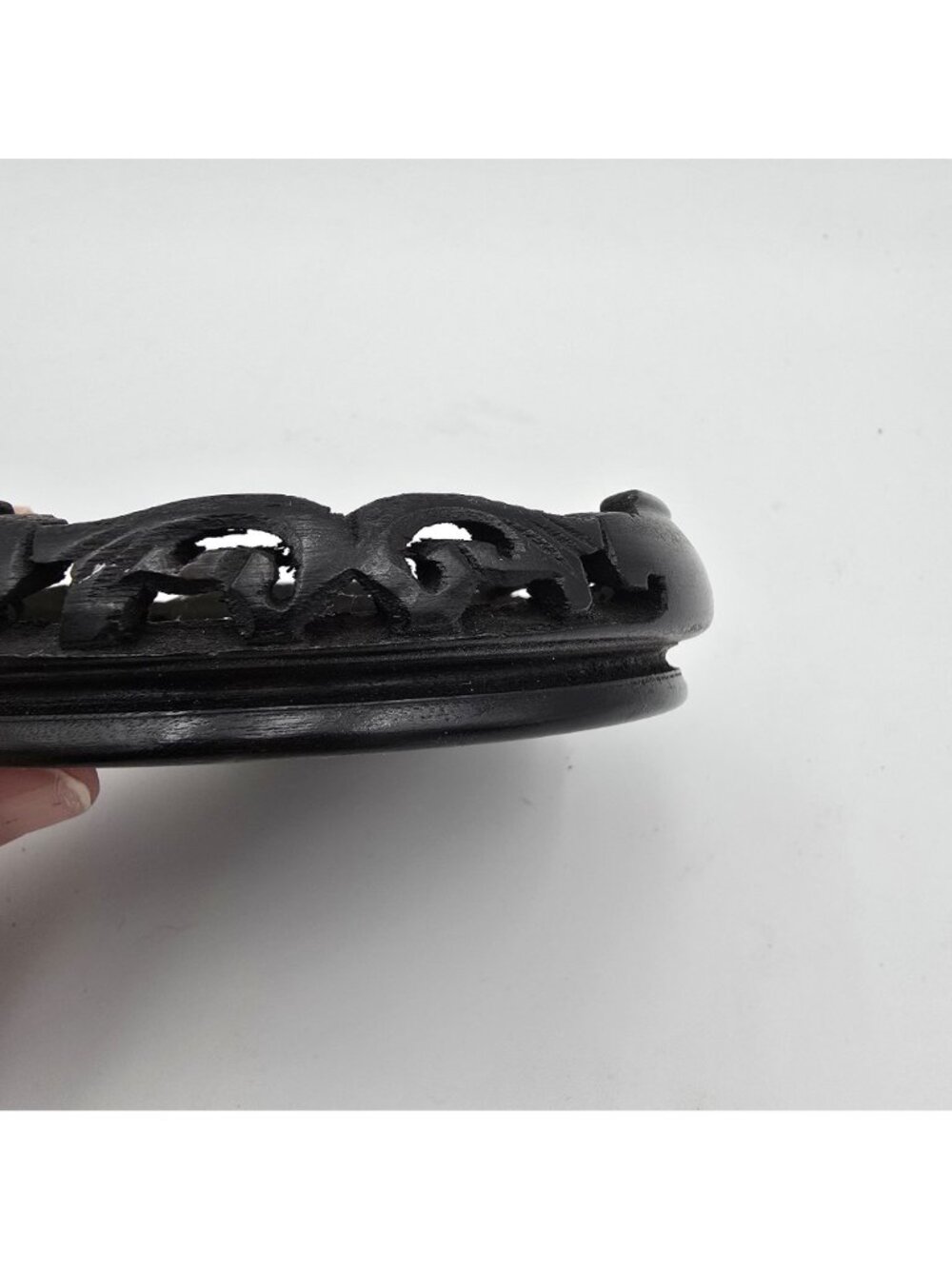 Asian Wooden Display Stand Intricate Cut-Out Design Vintage Era Black Finish - Picture 4 of 7
